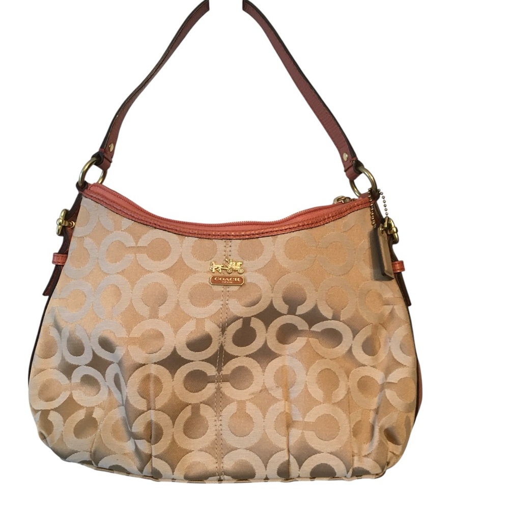 Coach Beige and Brown Signature Shoulder Bag